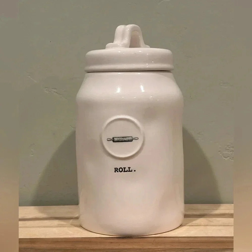 Rae Dunn Ceramic ROLL Canister with lid. Rae Dunn artisans collection. NWTS